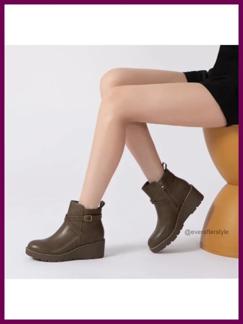 Women's Faux Leather Wedge Ankle Boots with Side Zipper